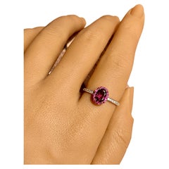 Purple Garnet Solitaire Ring with Natural Round Diamonds Made in 14k Rose Gold
