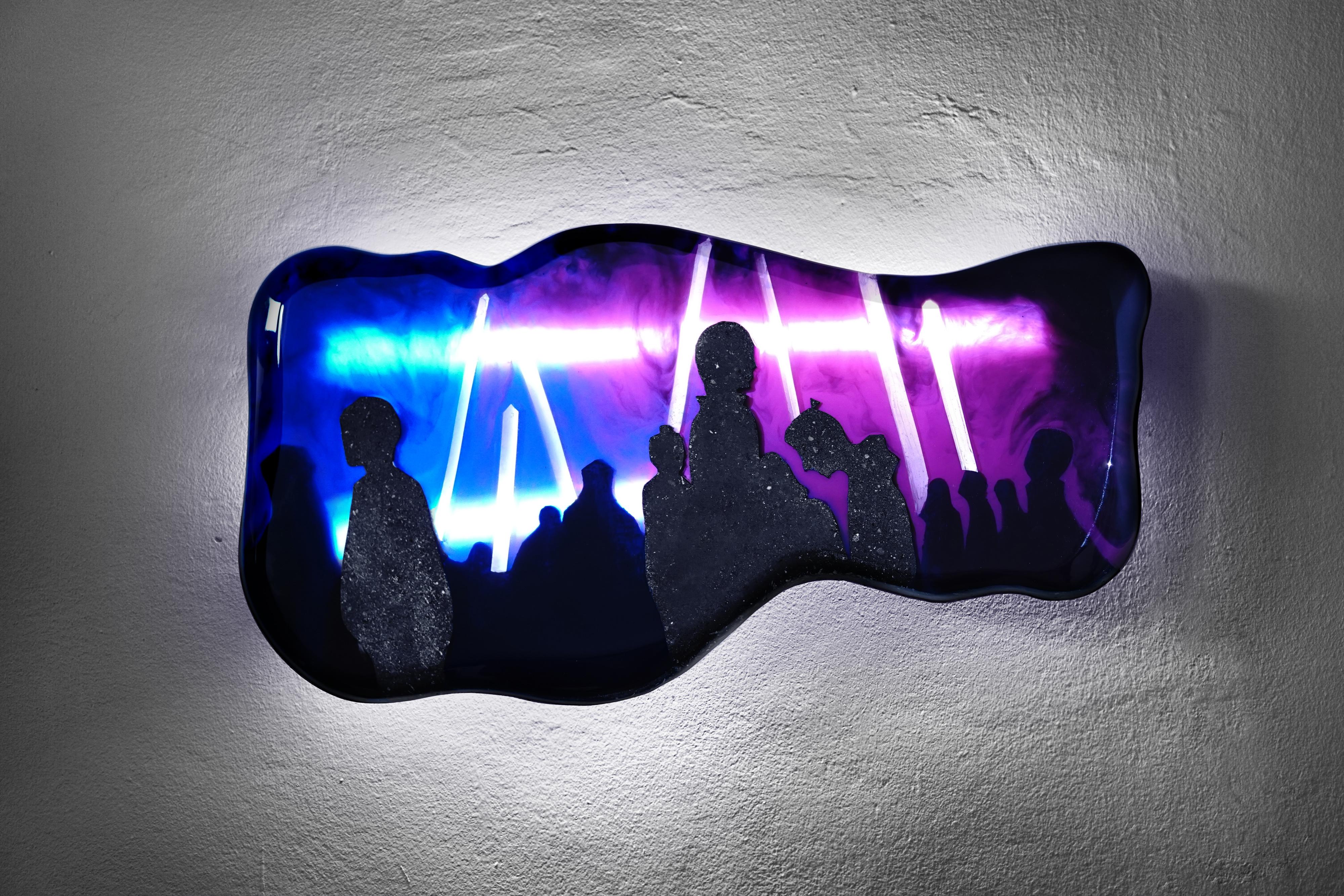 Acrylic Purple generation Wall Lamp / Sconce / Sculpture by Eduard Locota, Resin & Coal For Sale