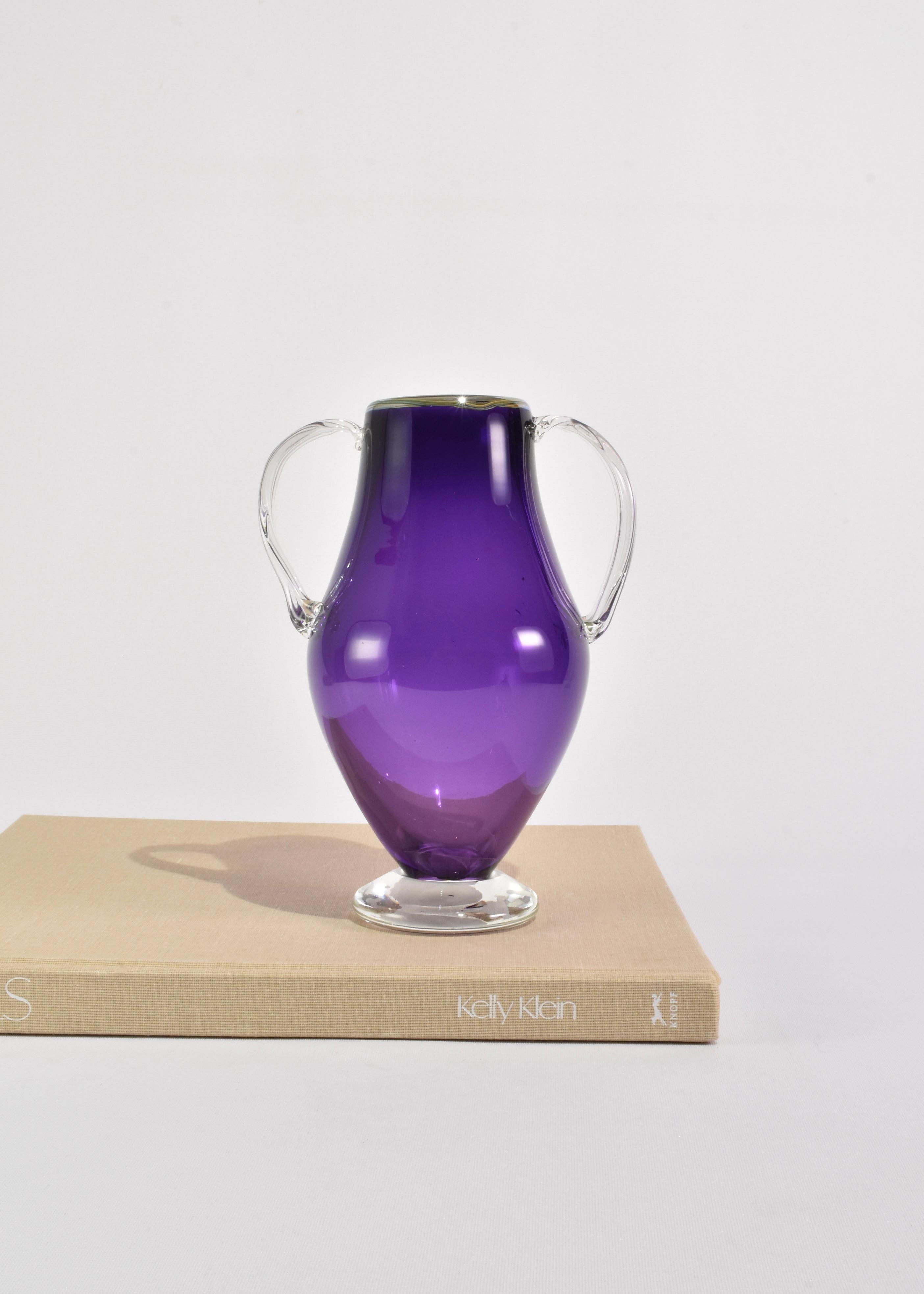 Hand-Crafted Purple Glass Amphora Vase For Sale