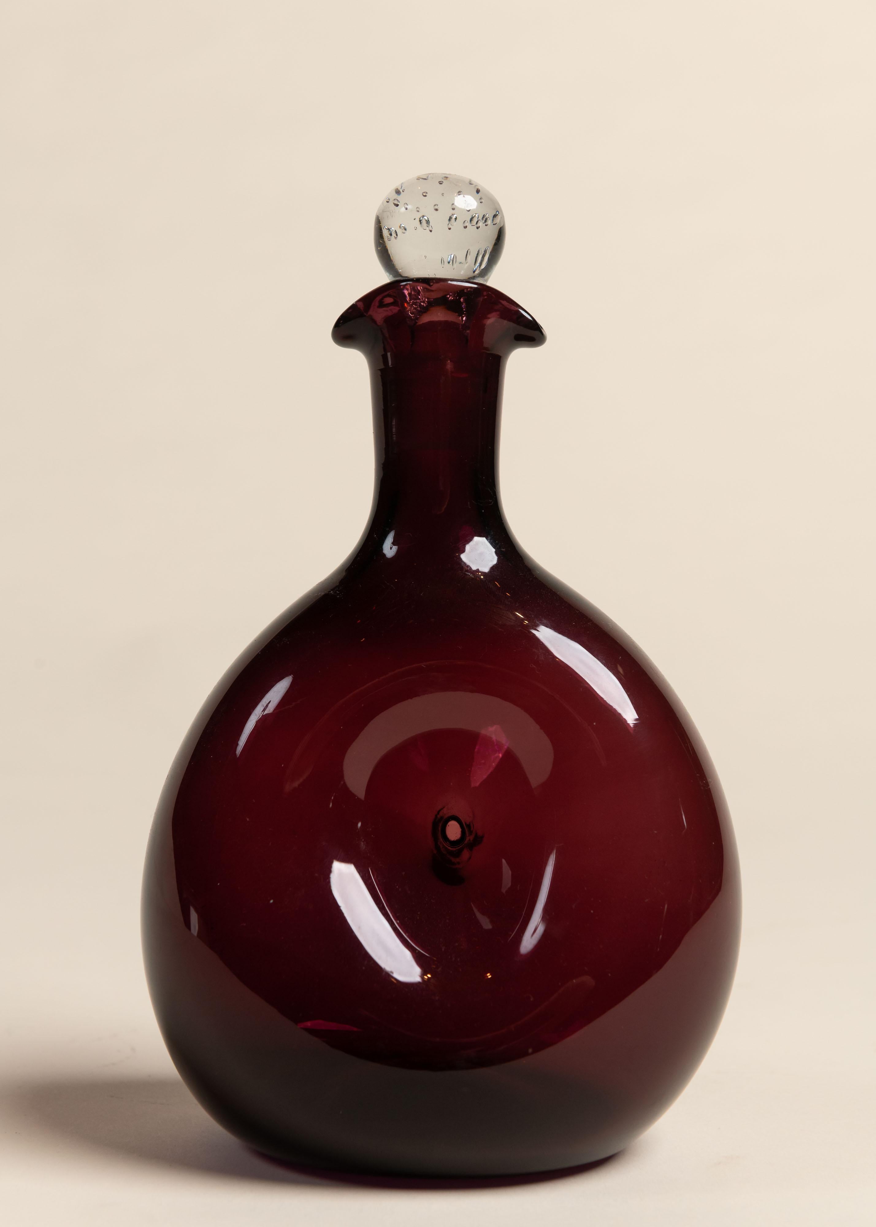 Blown Glass Purple Glass Decanter with Stopper, 20th Century For Sale