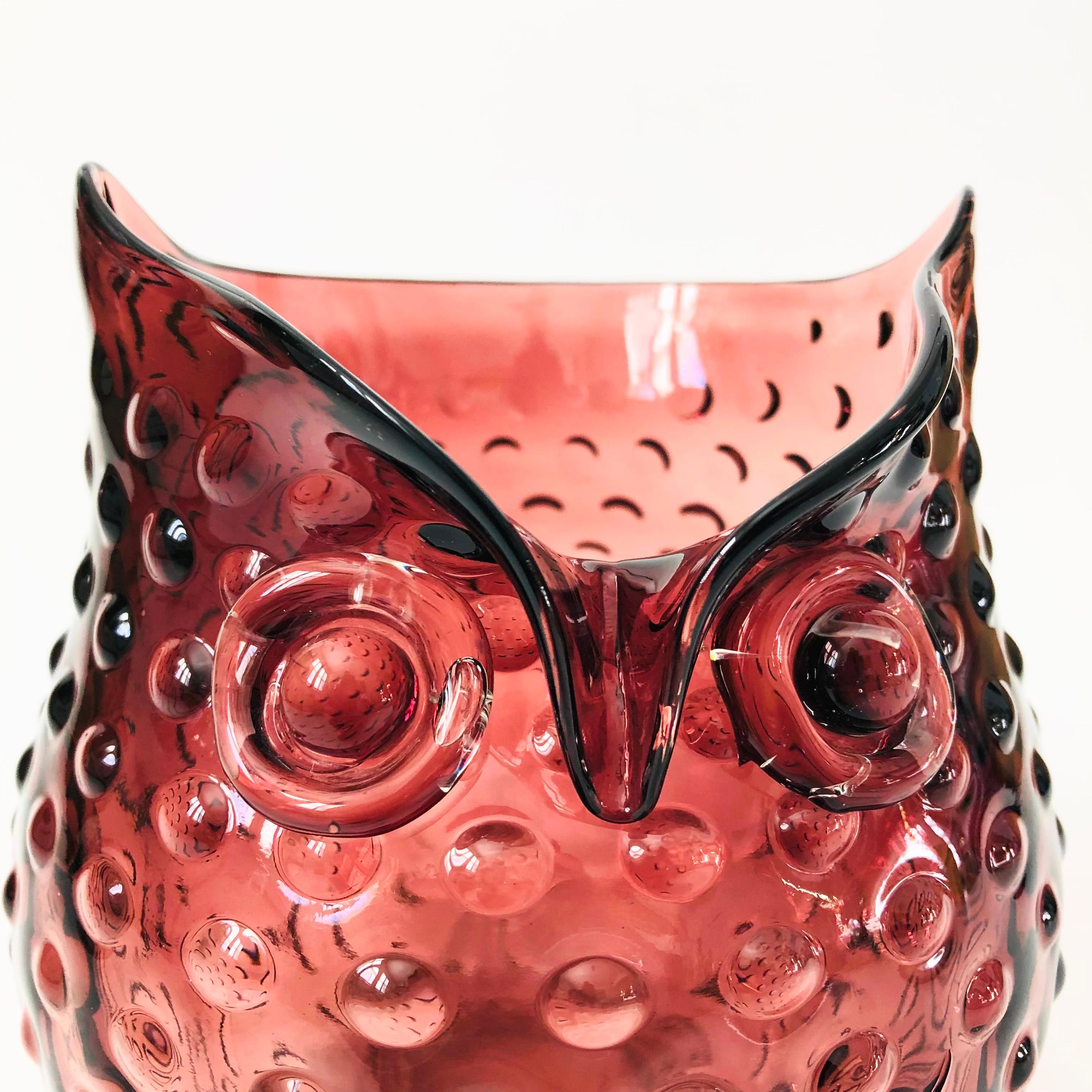 Mid-Century Modern Purple Glass Owl Vase