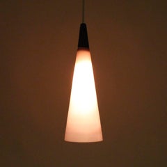 Purple Glass Pendant Light with Teak Top, 1970s Scandinavian Modern Hanging Lamp