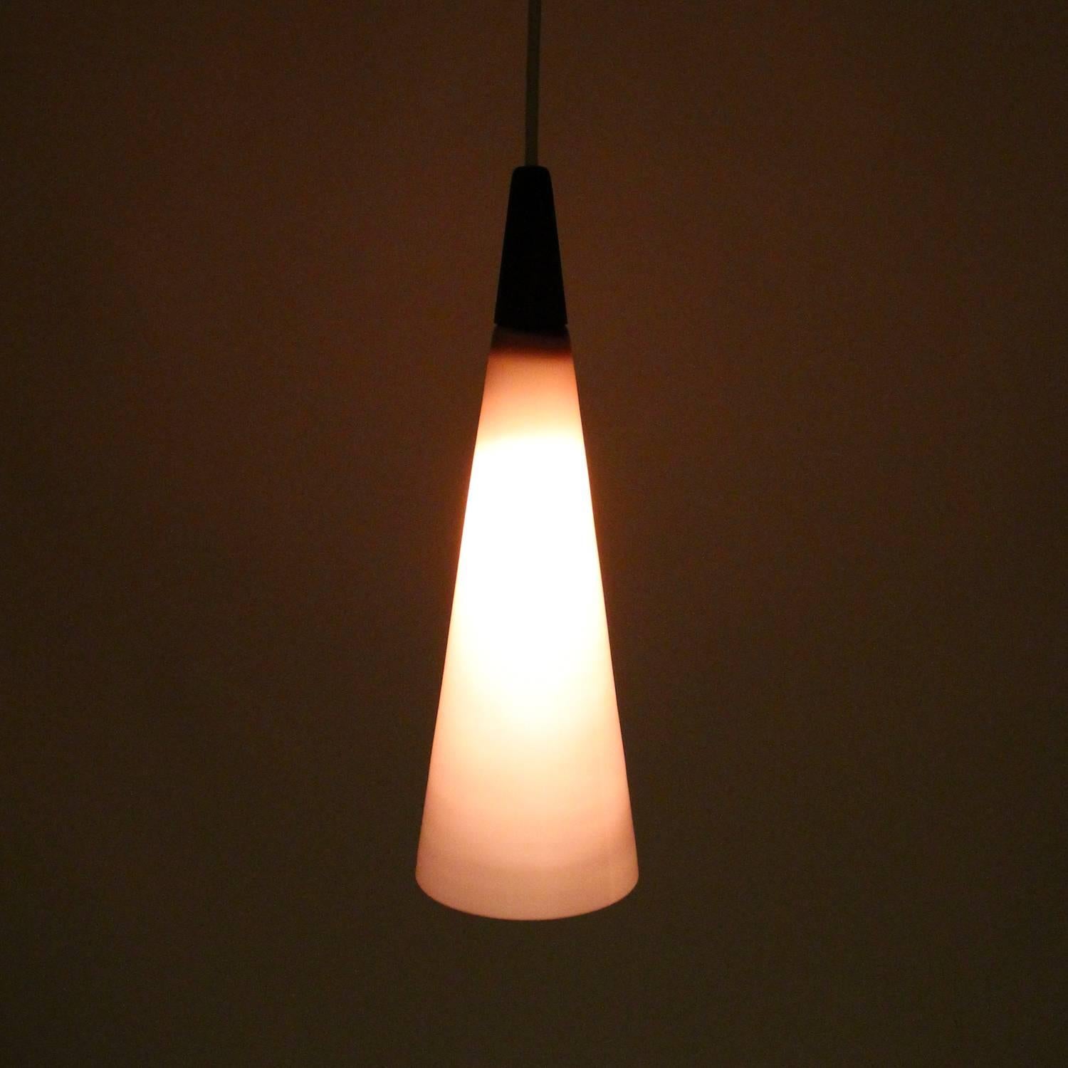 Purple Glass Pendant Light with Teak Top, 1970s Scandinavian Modern Hanging Lamp For Sale 1