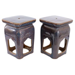 Purple Glazed Ceramic Garden Seats, Pair