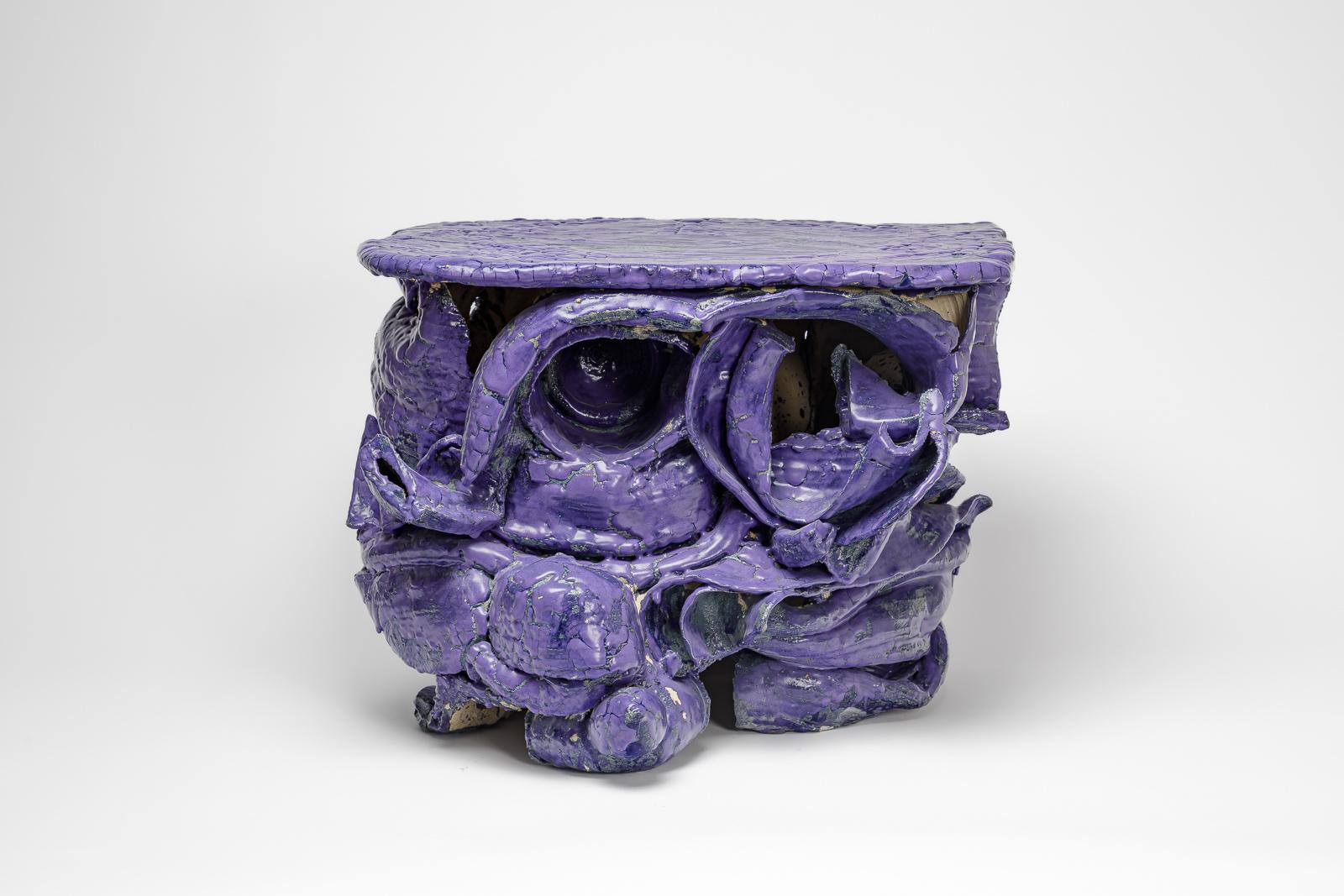 Beaux-Arts Table en céramique émaillée violette de Patrick Crulis, 2025. en vente