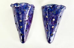 Purple Glazed Ceramic Wall Pockets By Miami Artist Rexx Fischer