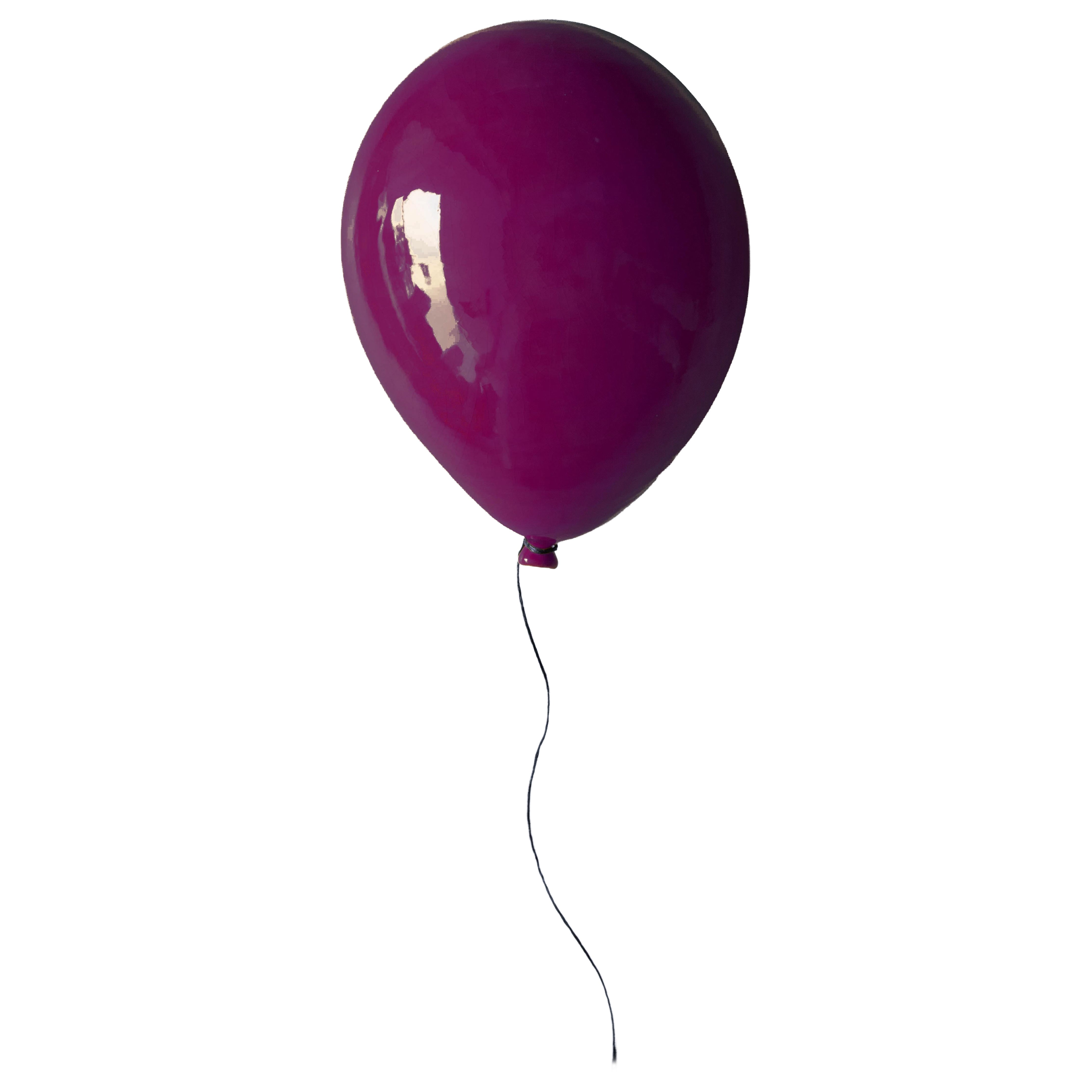 Purple glossy ceramic balloon sculpture handmade for wall, ceiling For Sale
