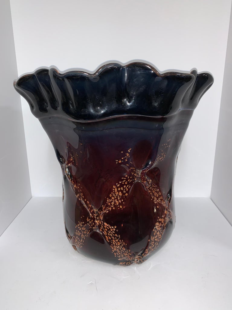 Purple and Gold Art Glass Centerpiece Vase For Sale at 1stDibs