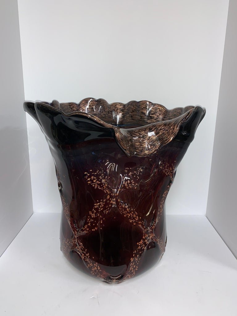 Purple and Gold Art Glass Centerpiece Vase For Sale at 1stDibs