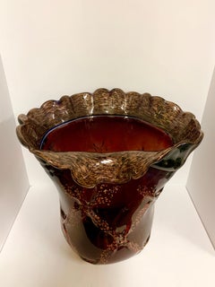 Purple and Gold Art Glass Centerpiece Vase