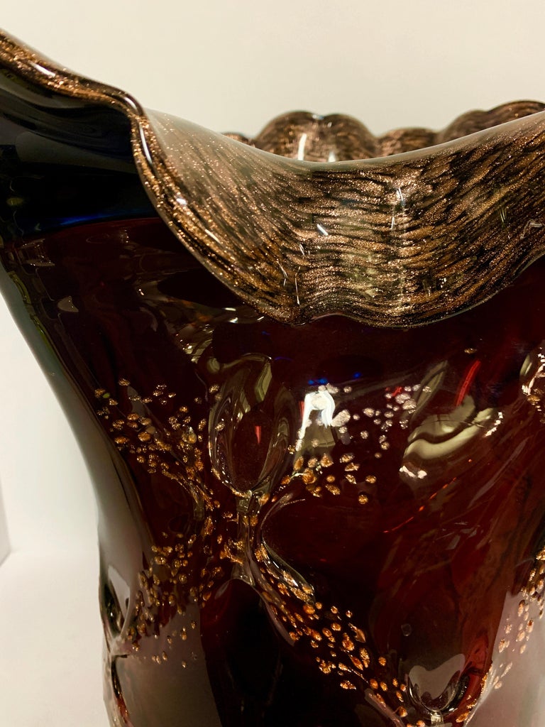 Purple and Gold Art Glass Centerpiece Vase For Sale at 1stDibs