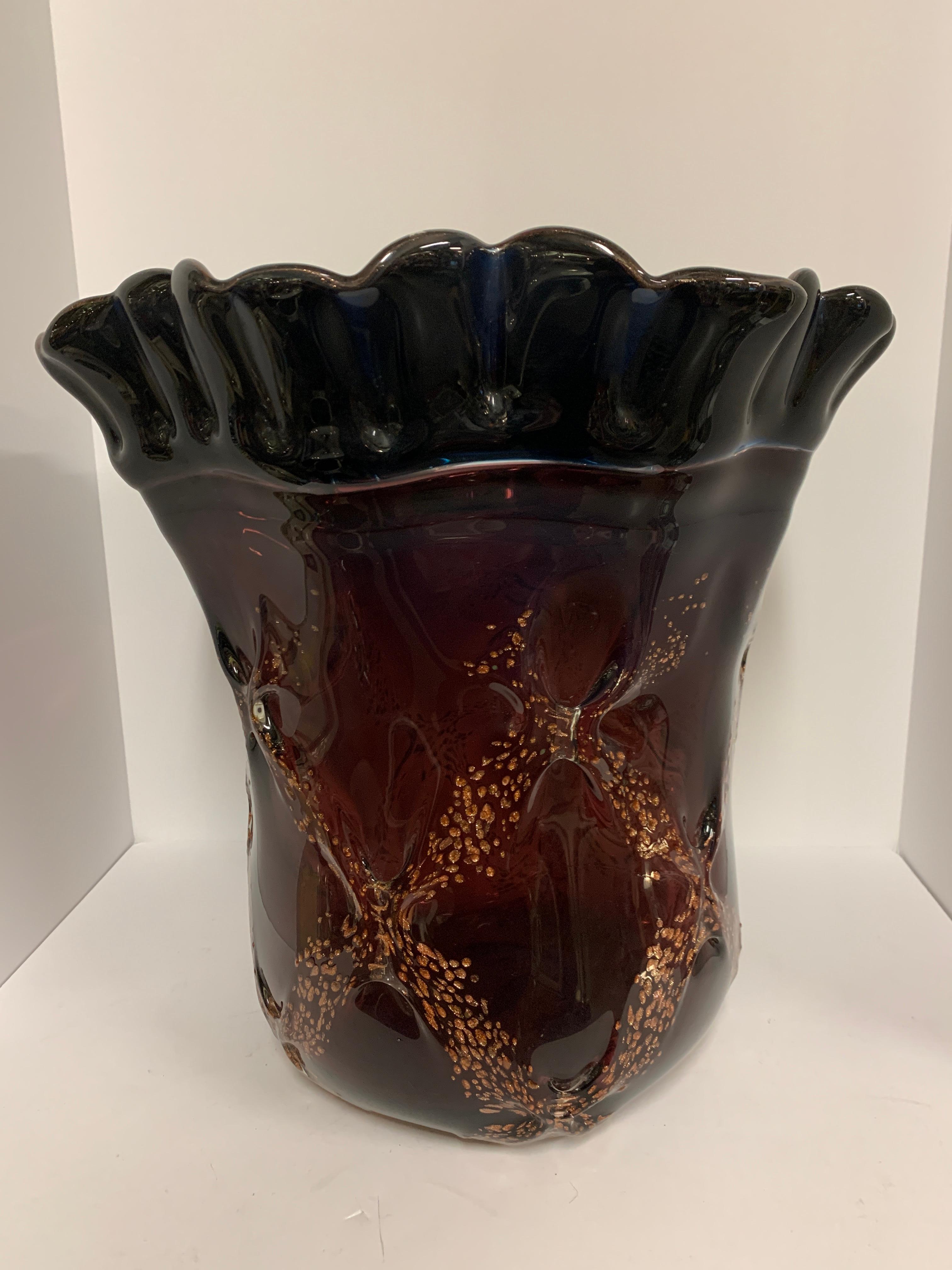 Purple and Gold Art Glass Centerpiece Vase For Sale 3