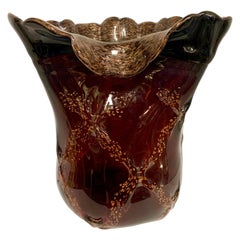 Purple and Gold Art Glass Centerpiece Vase