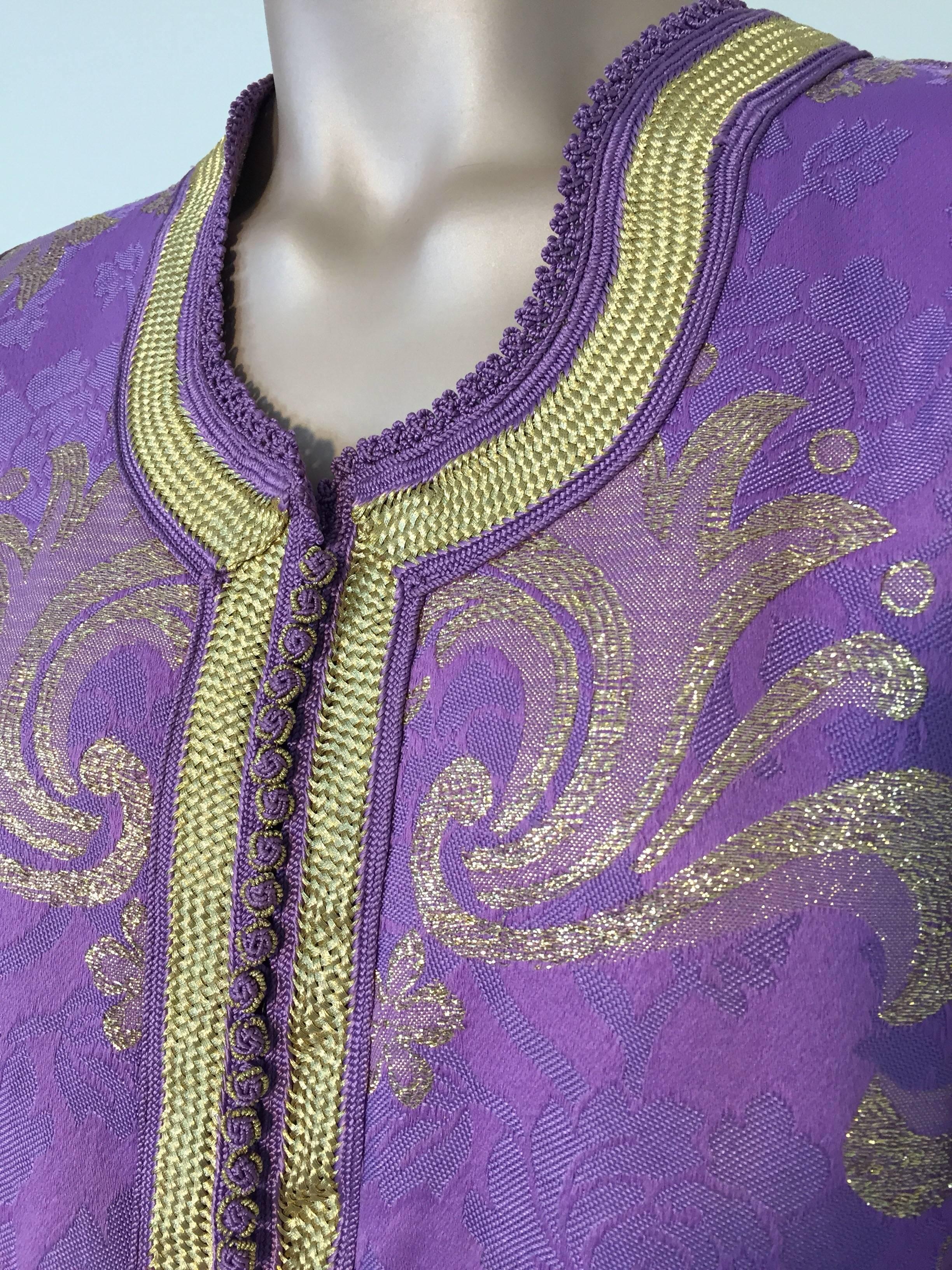 Moorish Lavender and Gold Brocade 1970s Maxi Dress Caftan, Evening Gown Kaftan