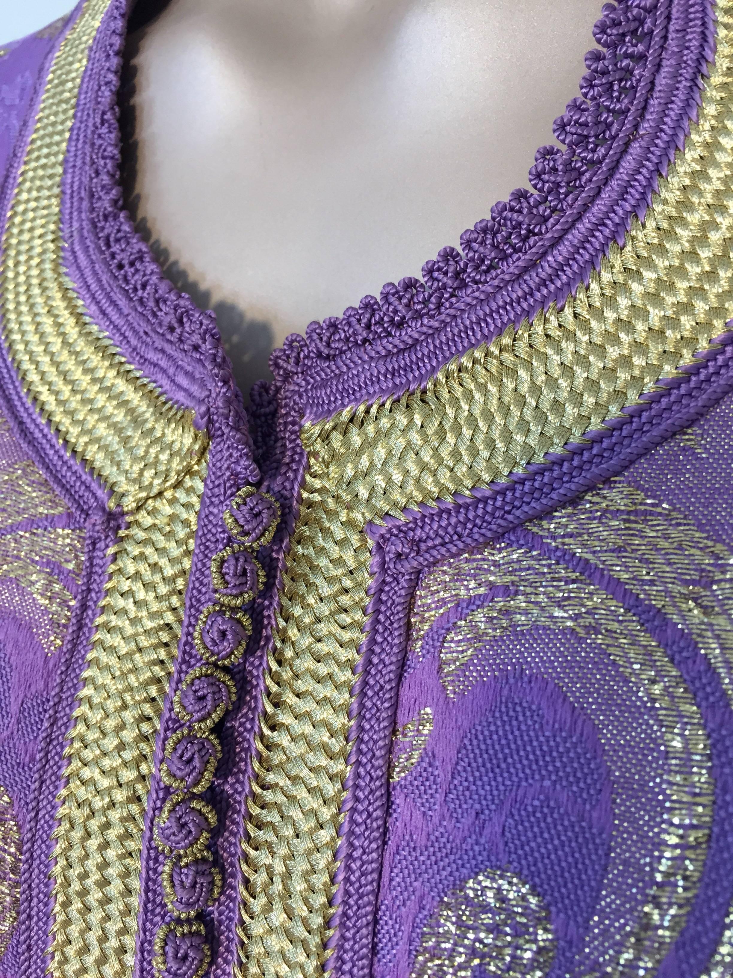Moroccan Lavender and Gold Brocade 1970s Maxi Dress Caftan, Evening Gown Kaftan