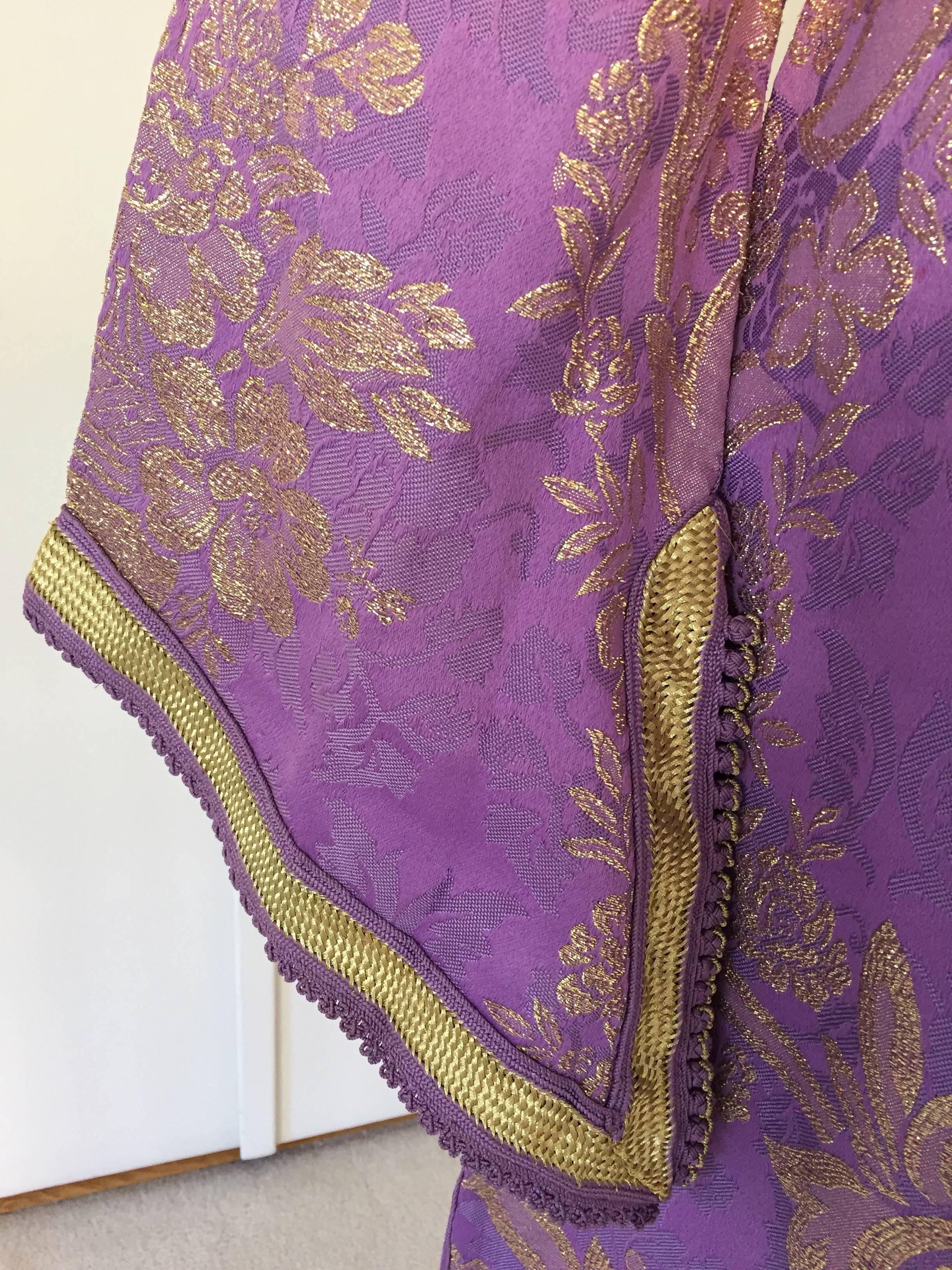 Hand-Crafted Lavender and Gold Brocade 1970s Maxi Dress Caftan, Evening Gown Kaftan