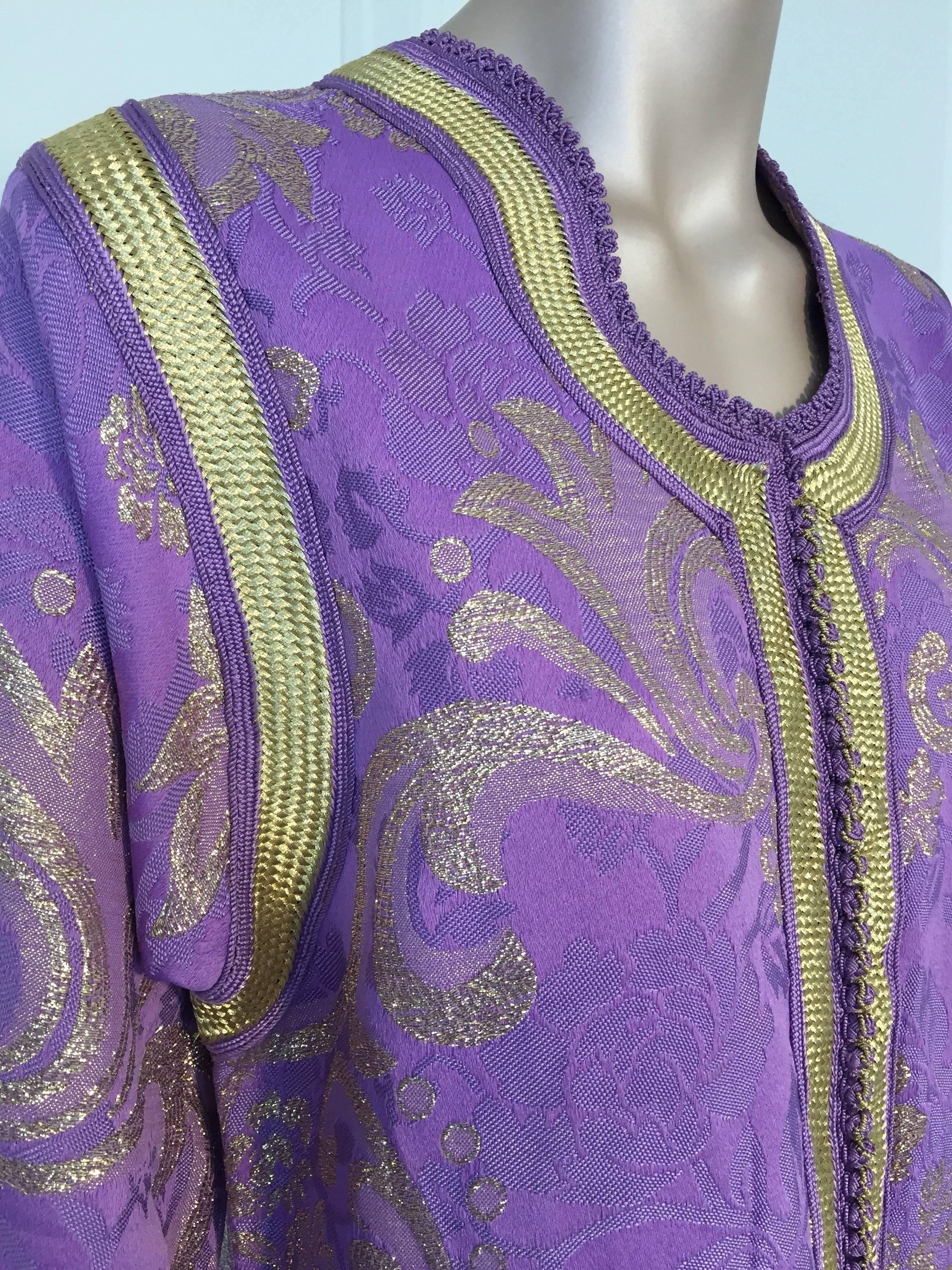 Lavender and Gold Brocade 1970s Maxi Dress Caftan, Evening Gown Kaftan 1