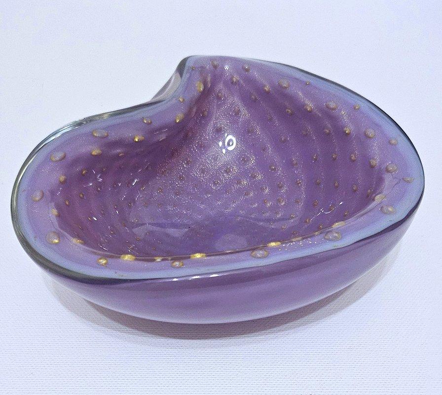 Cuenco Bullicante de Cristal de Murano Polveri Violeta y Dorado de Alfredo Barbini Moderno de mediados de siglo en venta
