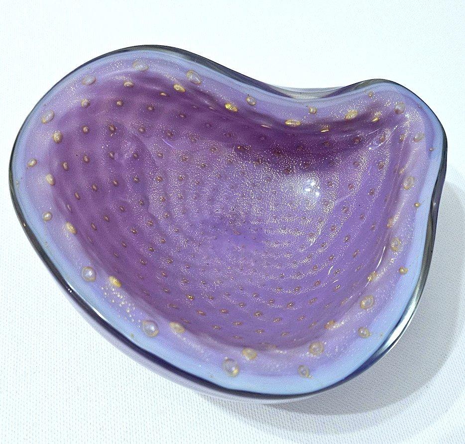 Cuenco Bullicante de Cristal de Murano Polveri Violeta y Dorado de Alfredo Barbini Otro en venta