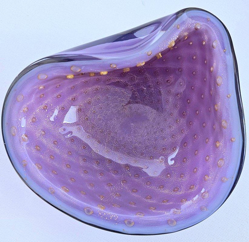 Cuenco Bullicante de Cristal de Murano Polveri Violeta y Dorado de Alfredo Barbini en Bueno estado para la venta en Warrenton, OR
