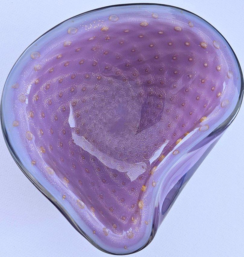 Cuenco Bullicante de Cristal de Murano Polveri Violeta y Dorado de Alfredo Barbini en venta 1