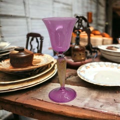 Purple & Gold Stardust Salviati Murano Glass Liqueur Goblet, Vintage Italy