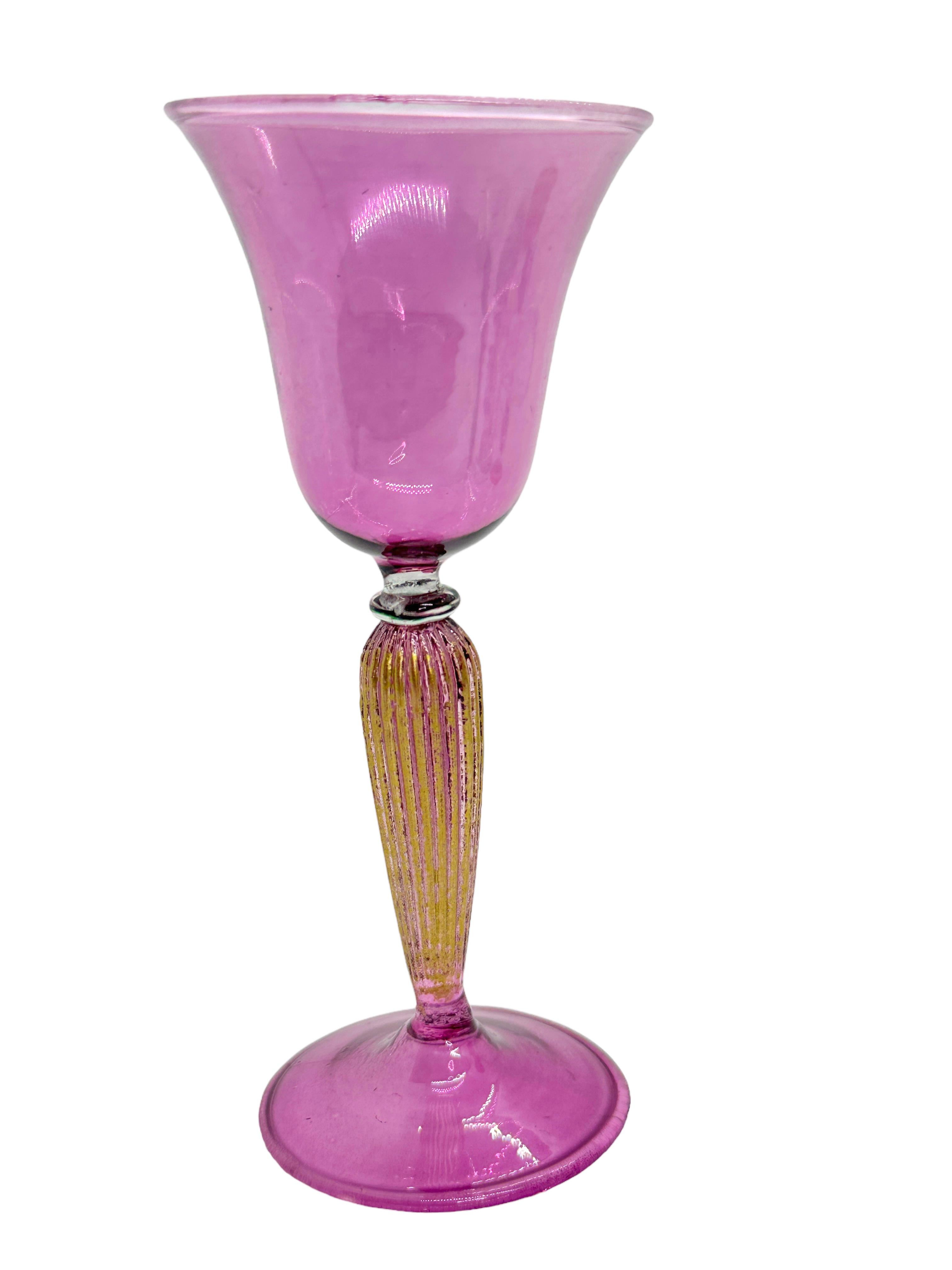 Italian Purple & Gold Stardust Salviati Murano Glass Liqueur Goblet, Vintage Italy  For Sale