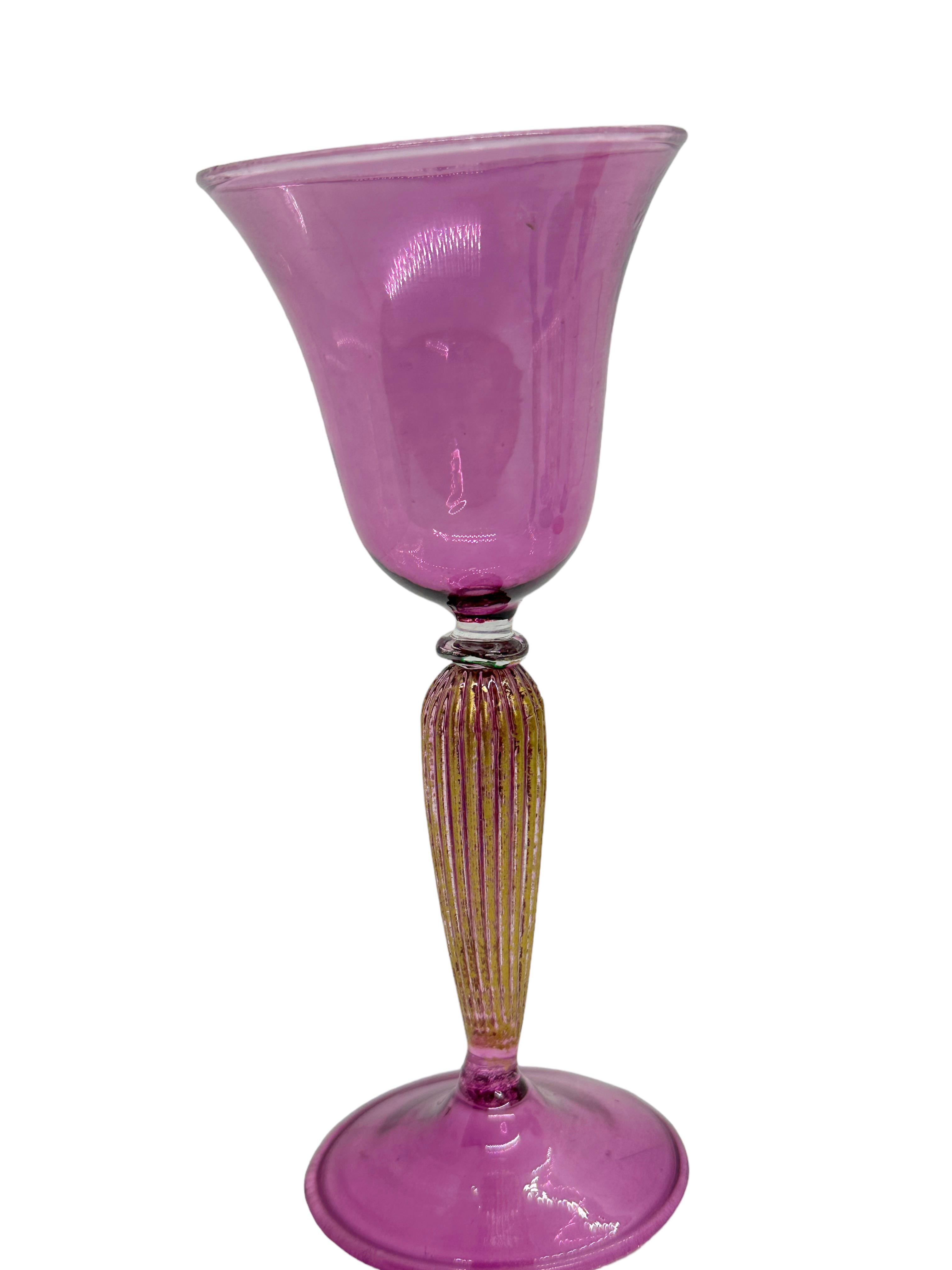 20th Century Purple & Gold Stardust Salviati Murano Glass Liqueur Goblet, Vintage Italy  For Sale