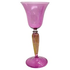 Purple & Gold Stardust Salviati Murano Glass Liqueur Goblet, Vintage Italy 