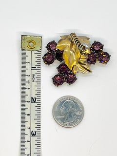 Purple Grape Brooch, Gold Leaves and Curled Vine, 1910s