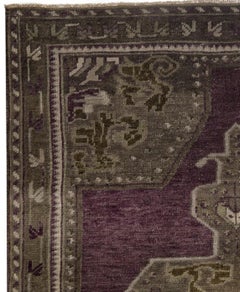 Purple, Green and Gold Handmade Wool Turkish Old Anatolian Konya Rug