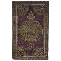 Purple, Green and Gold Handmade Wool Turkish Old Anatolian Konya Rug