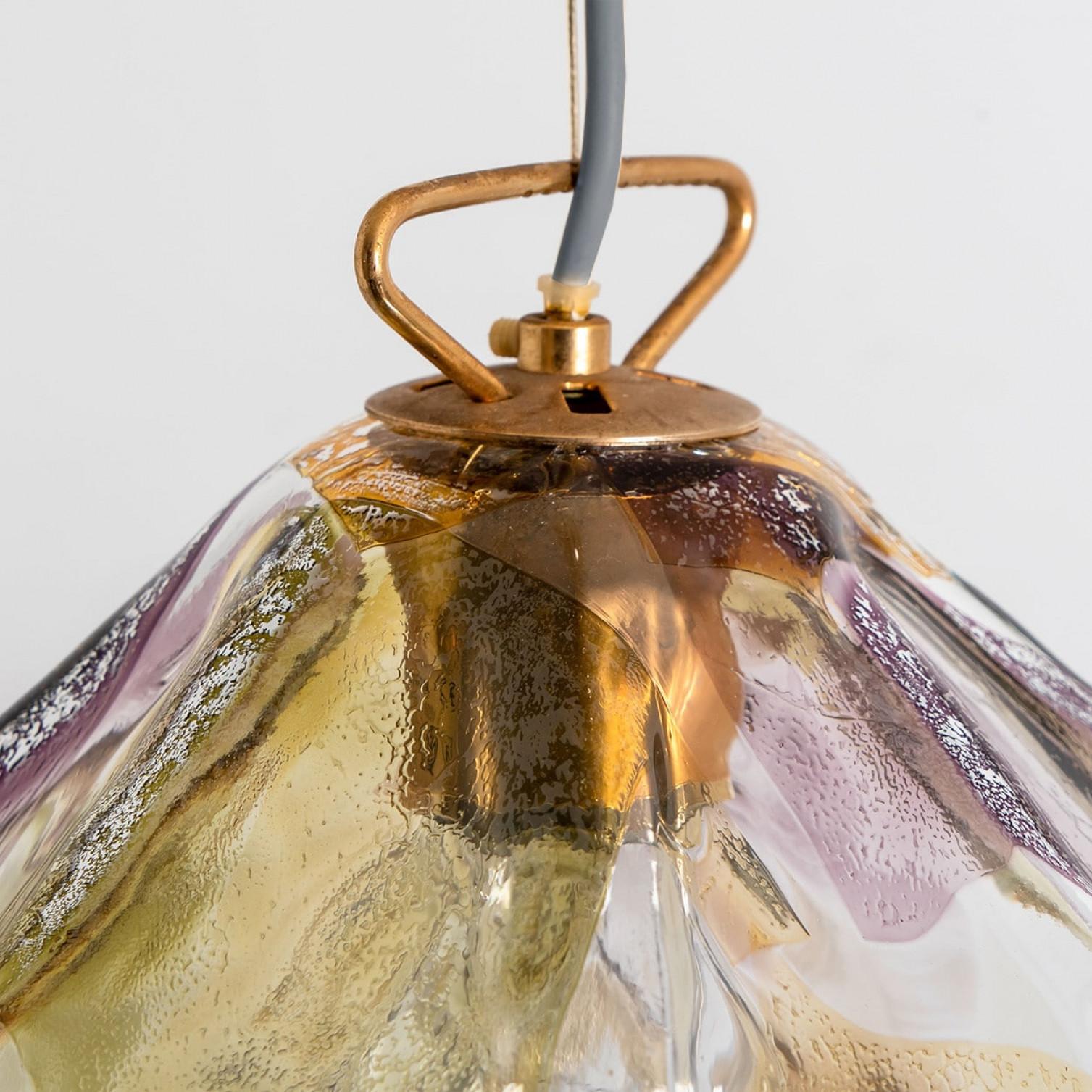 Purple, Green and Yellow Murano Glass Pendant by VeArt, 1980s For Sale 3
