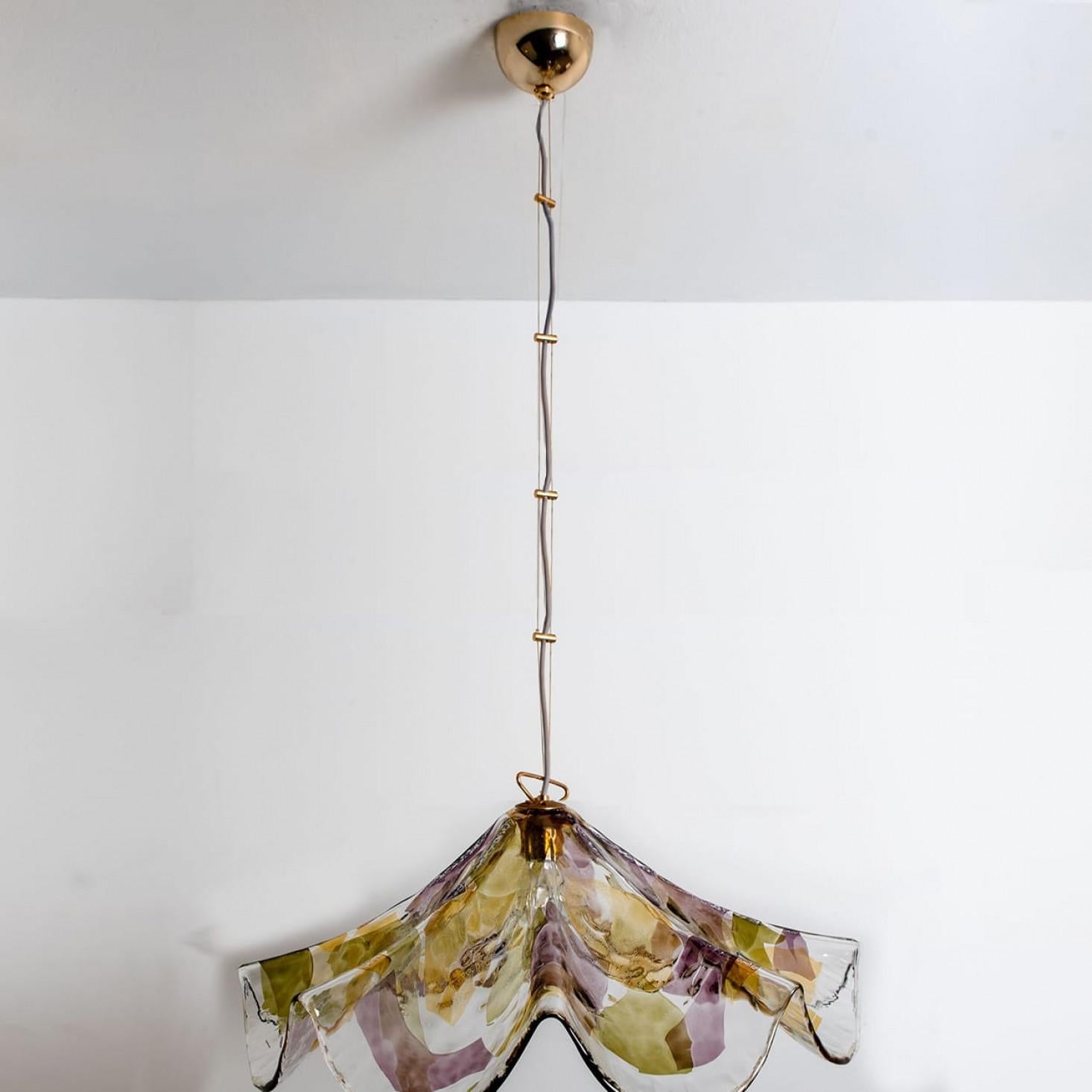 Mid-Century Modern Purple, Green and Yellow Murano Glass Pendant by VeArt, 1980s For Sale