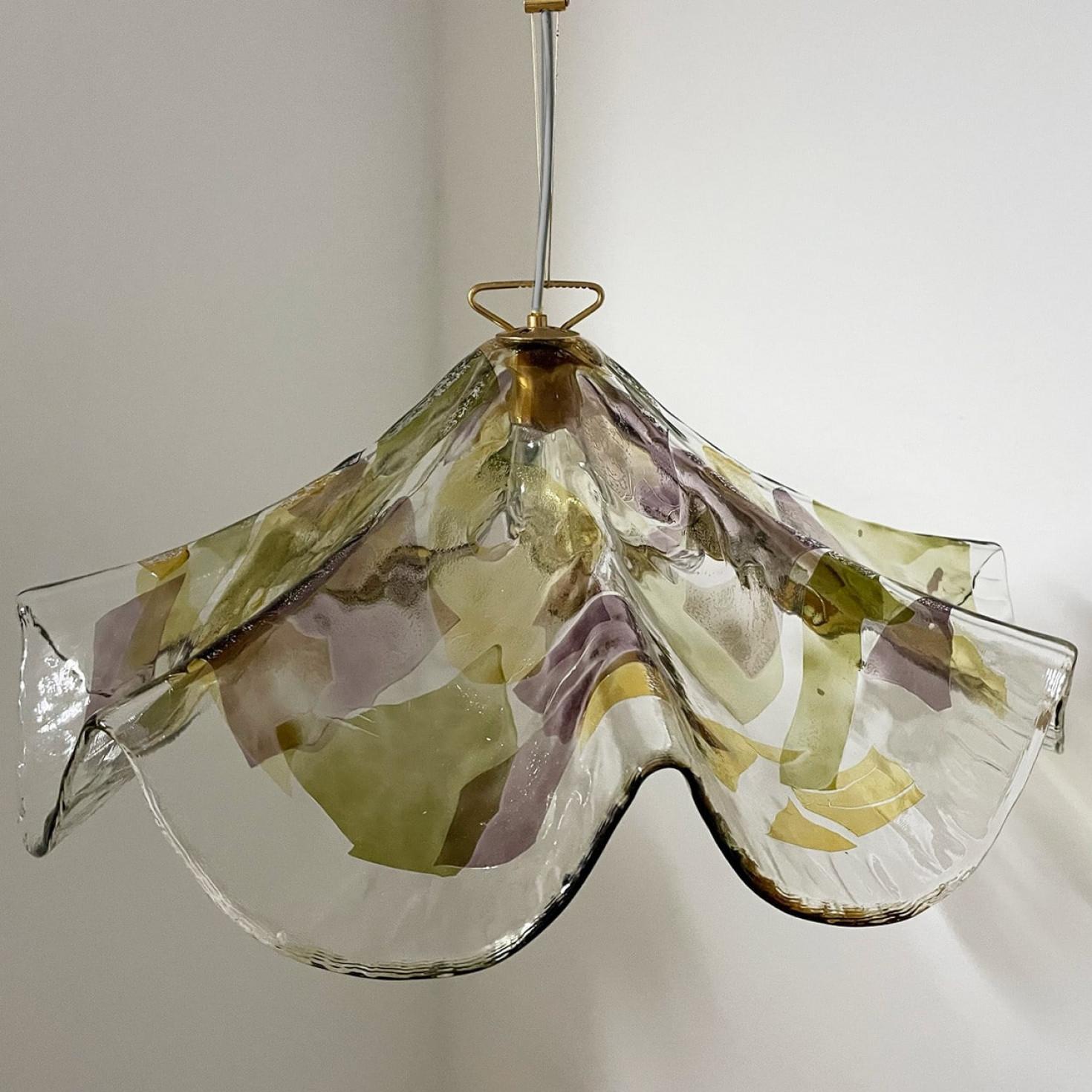 Mid-Century Modern Purple, Green and Yellow Murano Glass Pendant by VeArt, 1980s For Sale