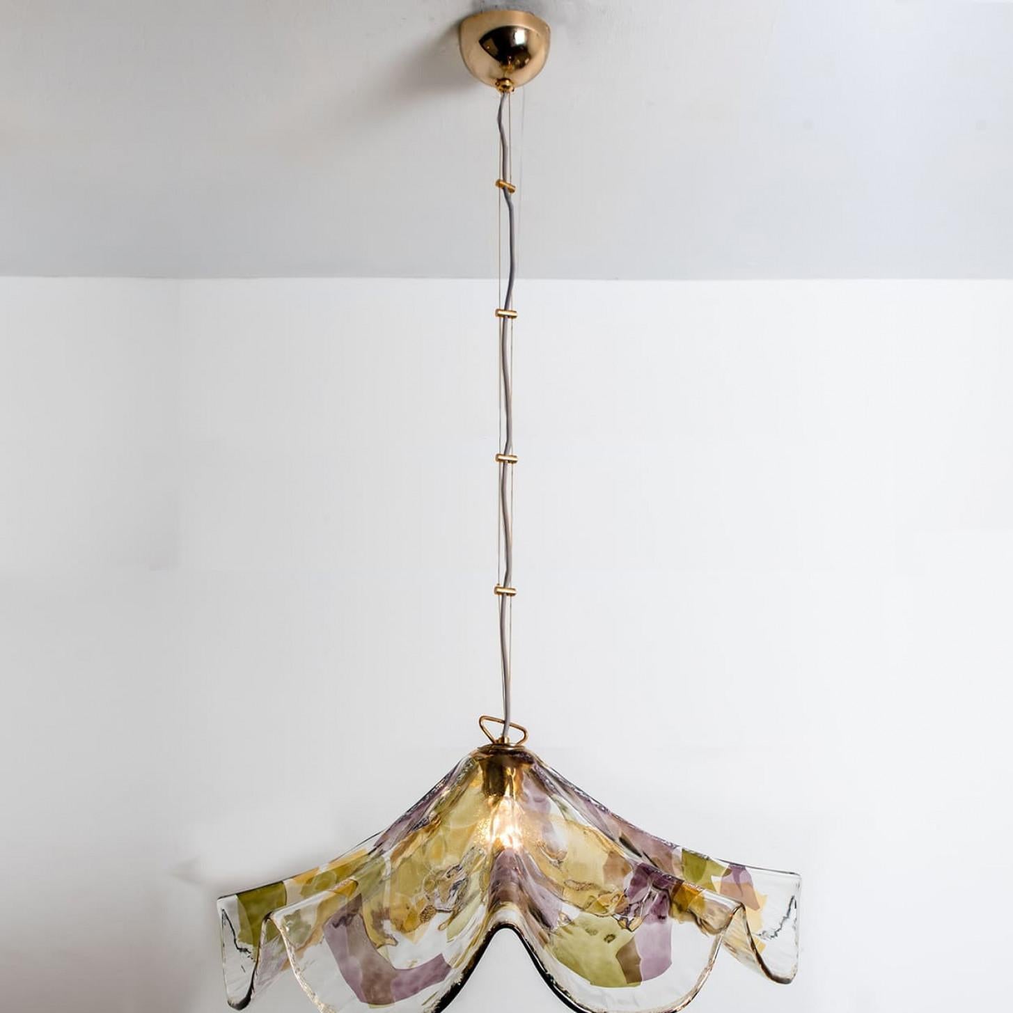 Purple, Green and Yellow Murano Glass Pendant by VeArt, 1980s In Good Condition For Sale In Rijssen, NL