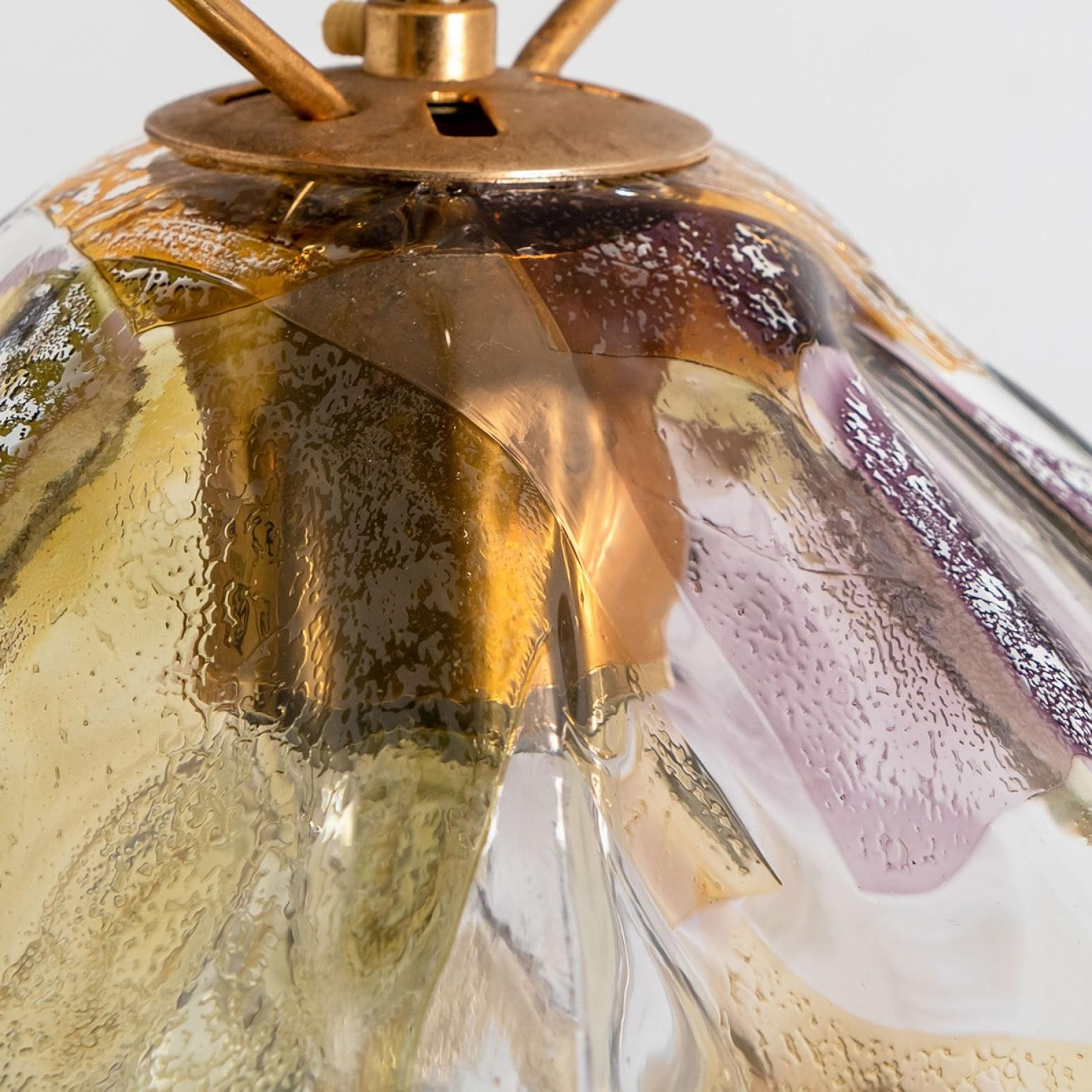 Brass Purple, Green and Yellow Murano Glass Pendant by VeArt, 1980s For Sale