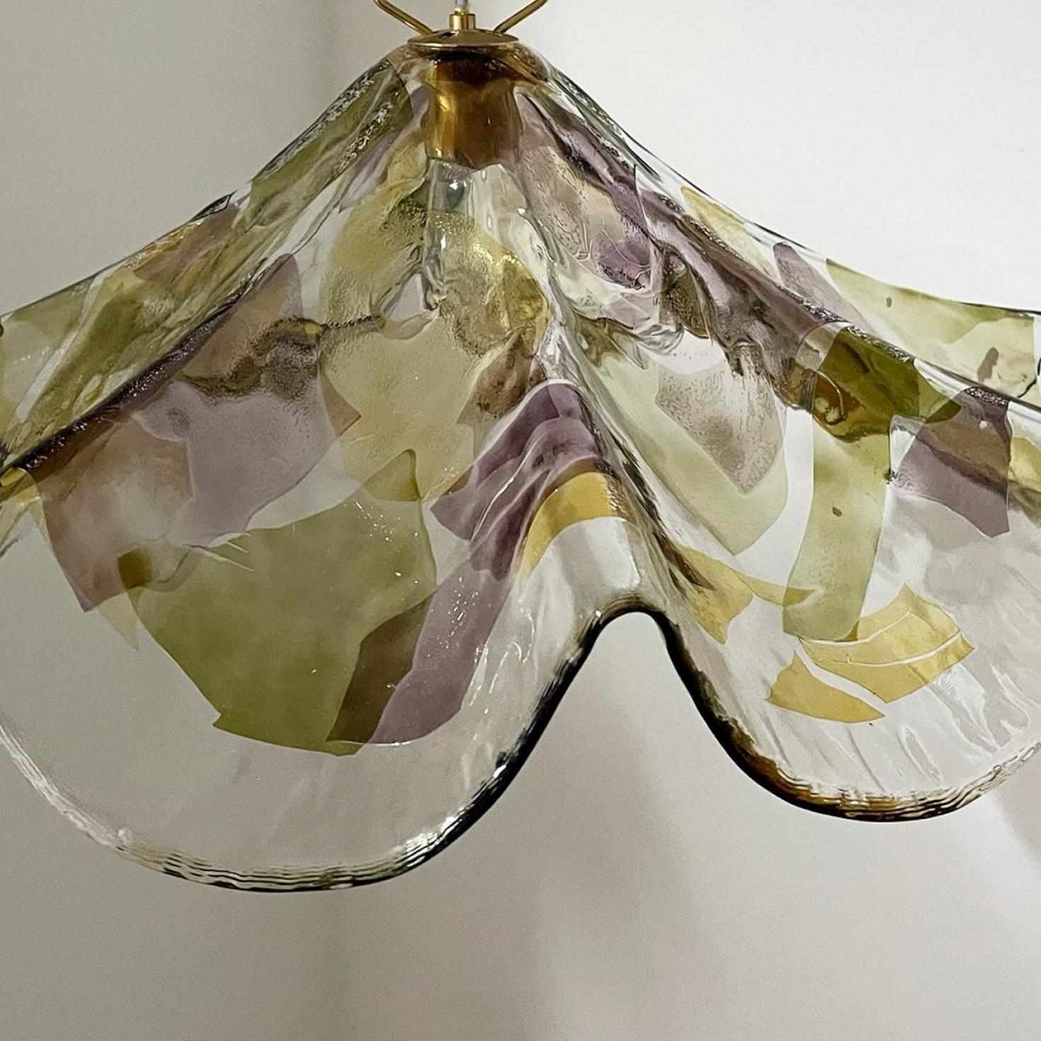 Purple, Green and Yellow Murano Glass Pendant by VeArt, 1980s For Sale 1