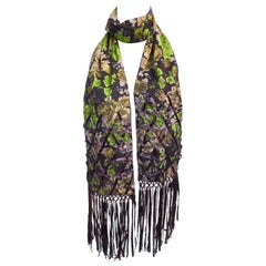 Purple & Green "Essentiel Antwerp" Scarf Embellished with Ribbons and Beads