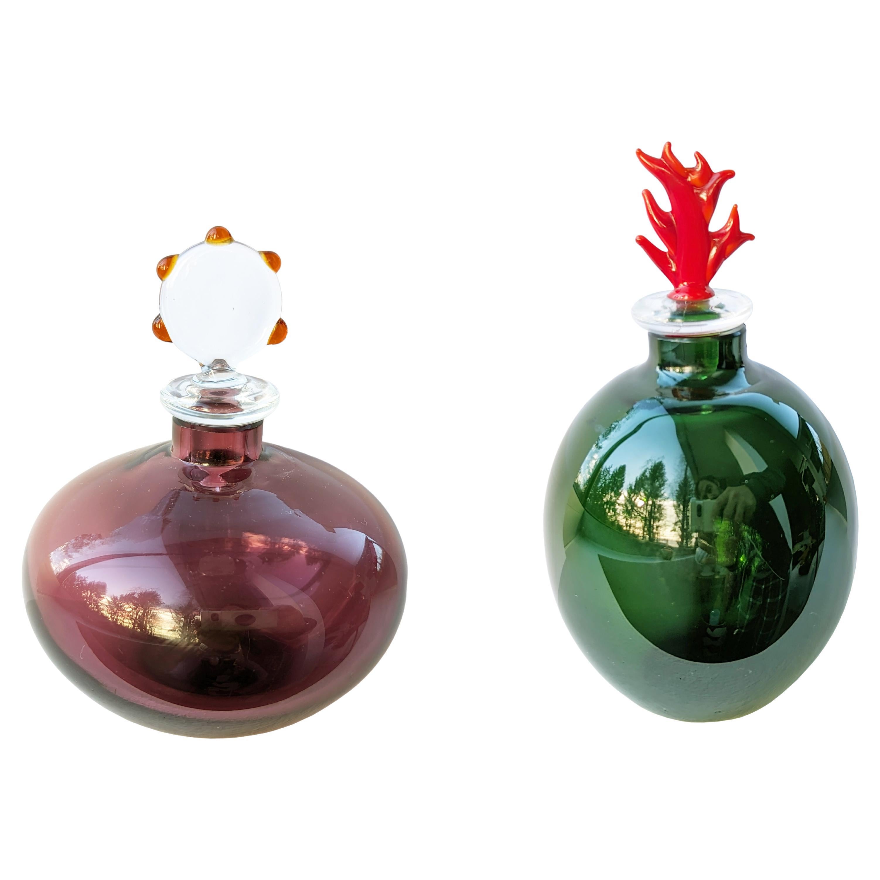 Purple & green Murano Glass Flasks by Venini, 1980s