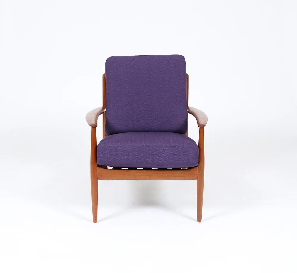20th Century Purple Grete Jalk Teak Lounge Chair for France and Son For Sale