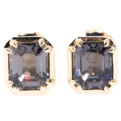 Purple Grey Emerald Cut Spinel Contemporary Stud Style Earrings in 9 Carat Gold
