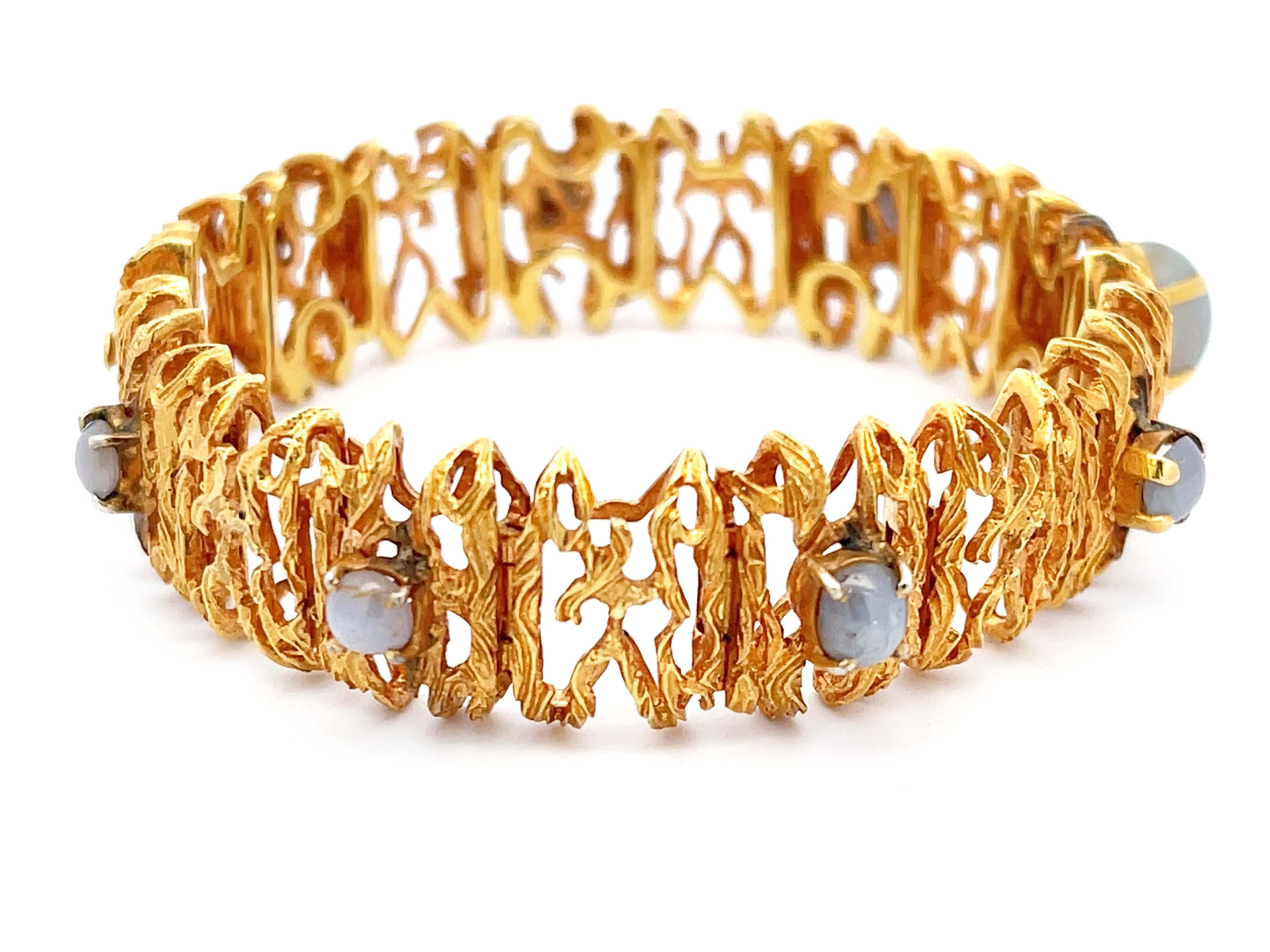 Statement-Armband mit lila grauem Sternsaphir aus 18k Gelbgold Damen im Angebot