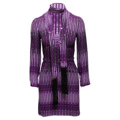 Purple Gucci Silk Dot Print Long Sleeve Dress & Scarf Set Size US S
