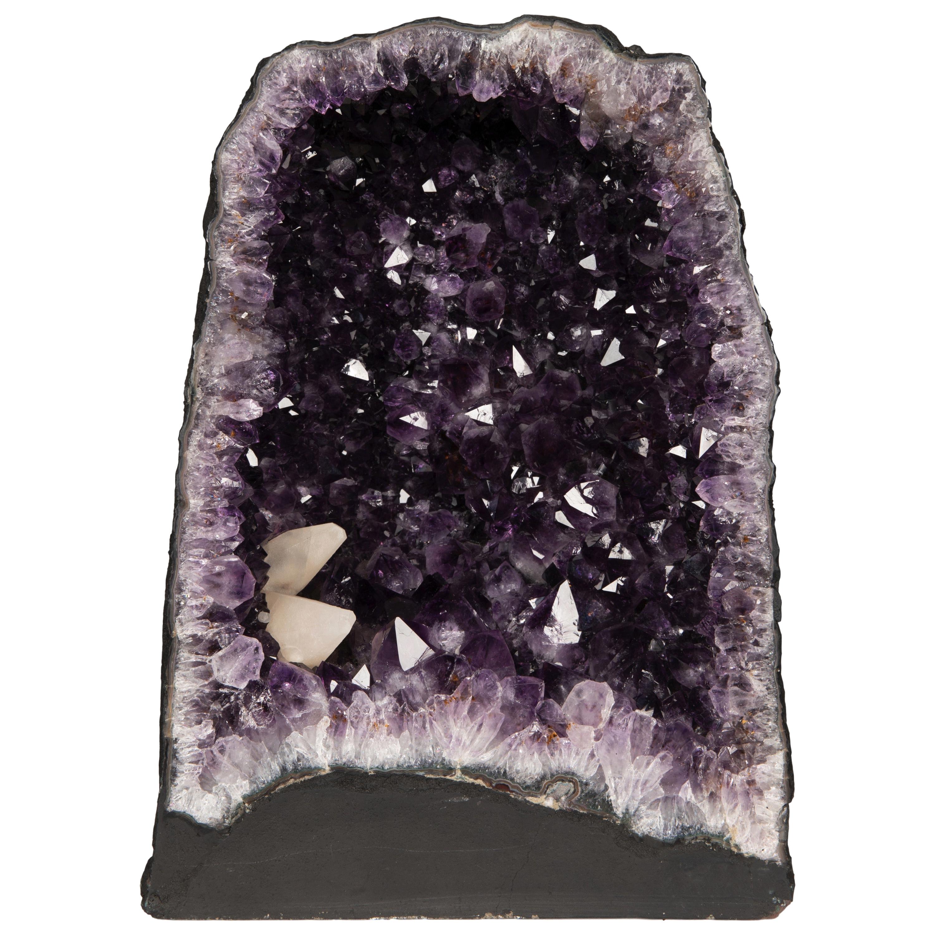 Purple Half Geode Amethyst with Calcite Formations Shaped as Cathedral or Chapel