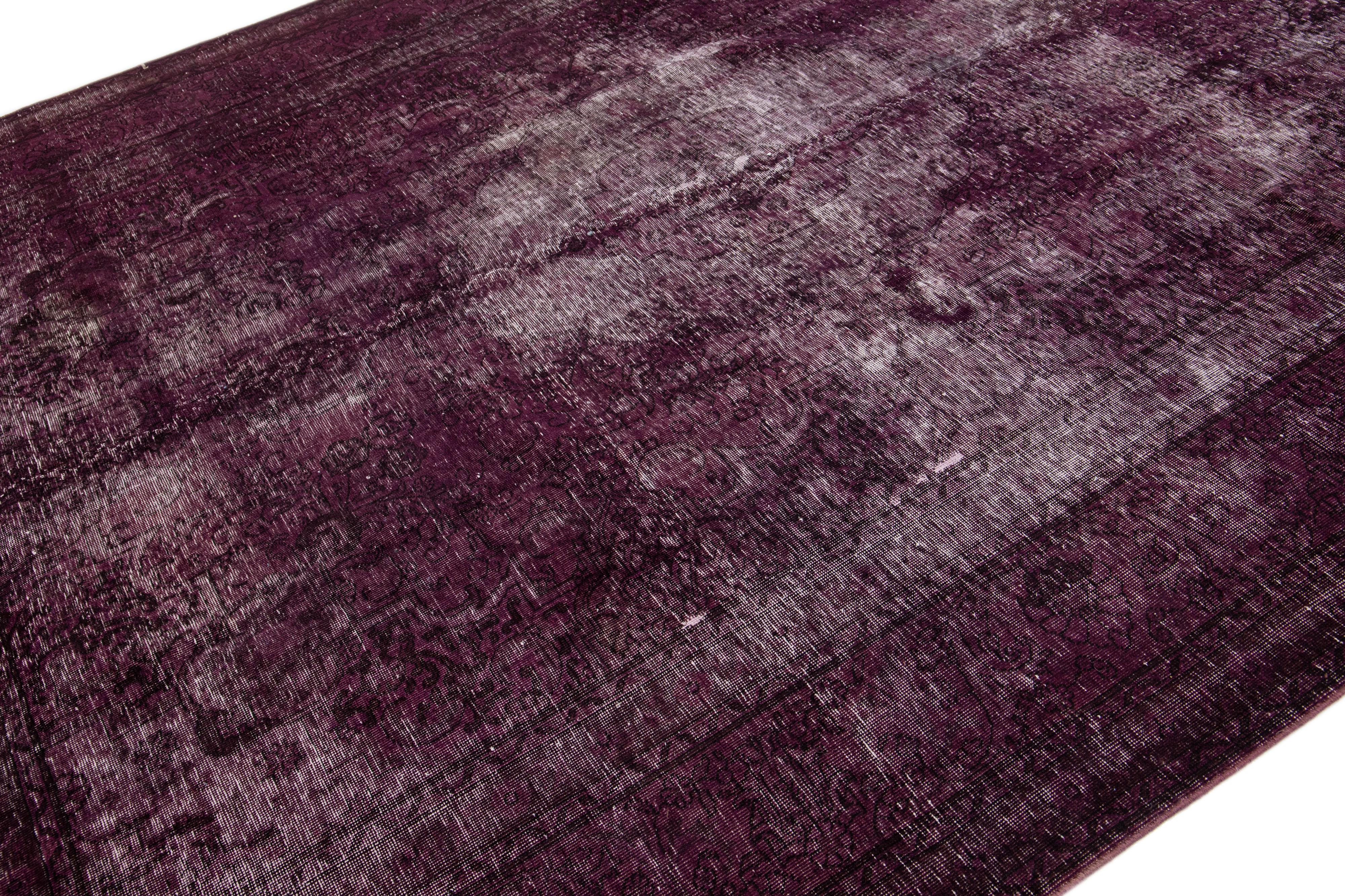 Islamic Purple Handmade Vintage Overdyed Wool Rug with Allover Motif For Sale