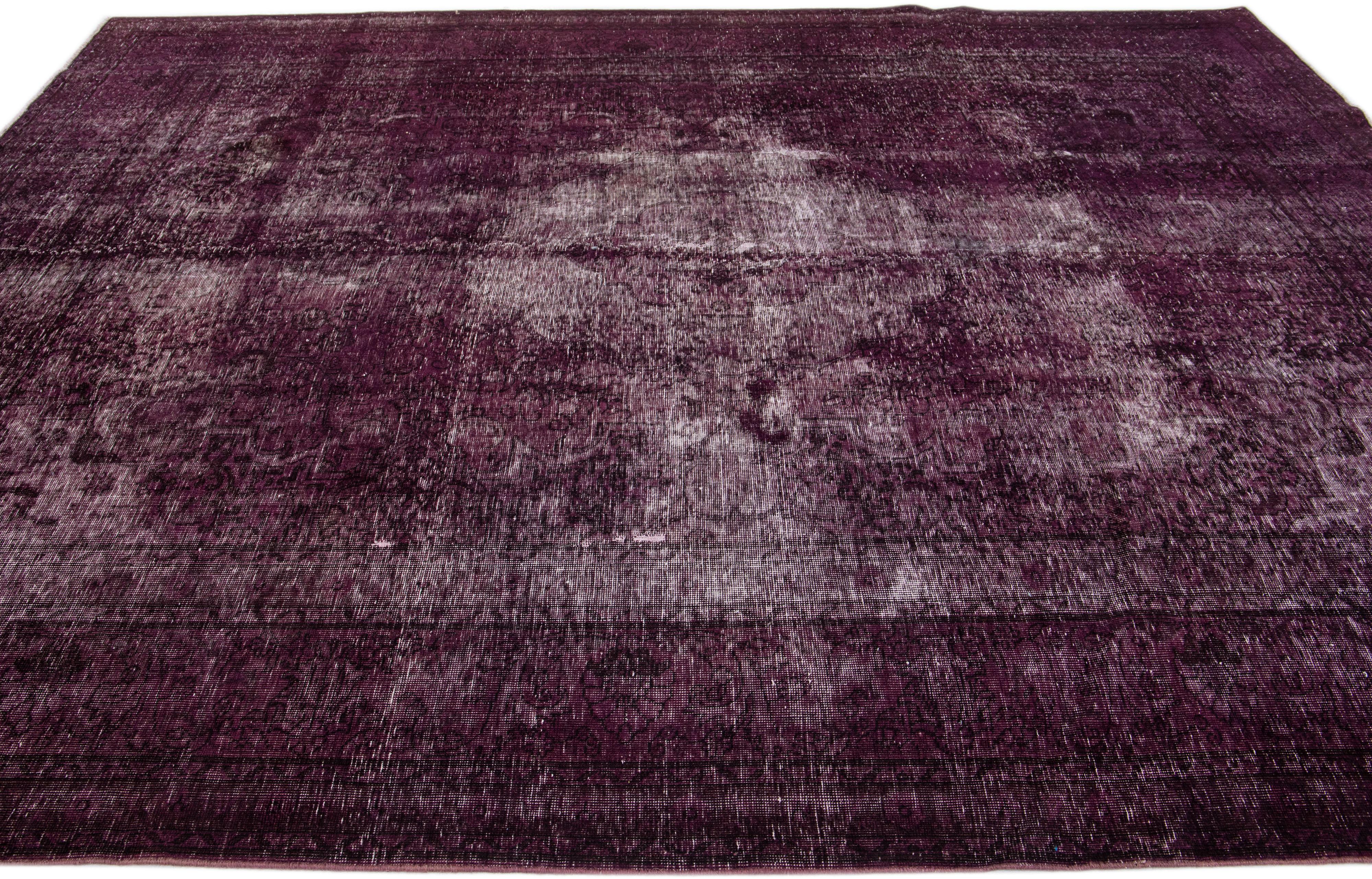 Afghan Purple Handmade Vintage Overdyed Wool Rug with Allover Motif For Sale