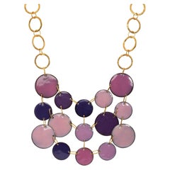 Purple Haze Gold Vermeil Bib Necklace with Enamel Hand painted Discs.