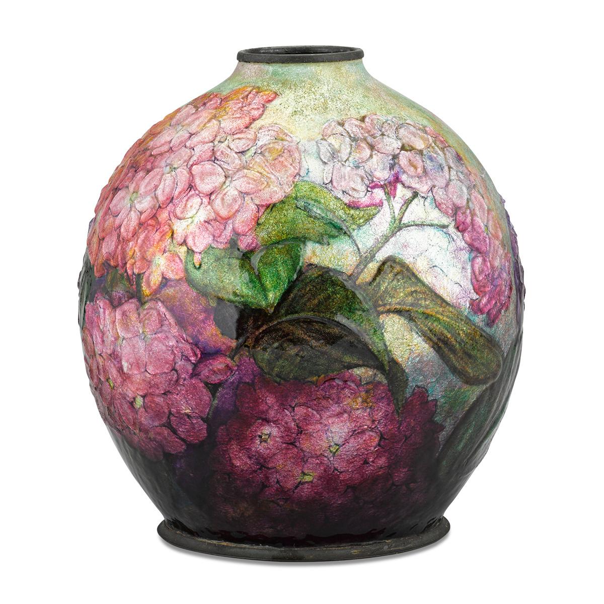 French Purple Hydrangea Vase by Camille Fauré