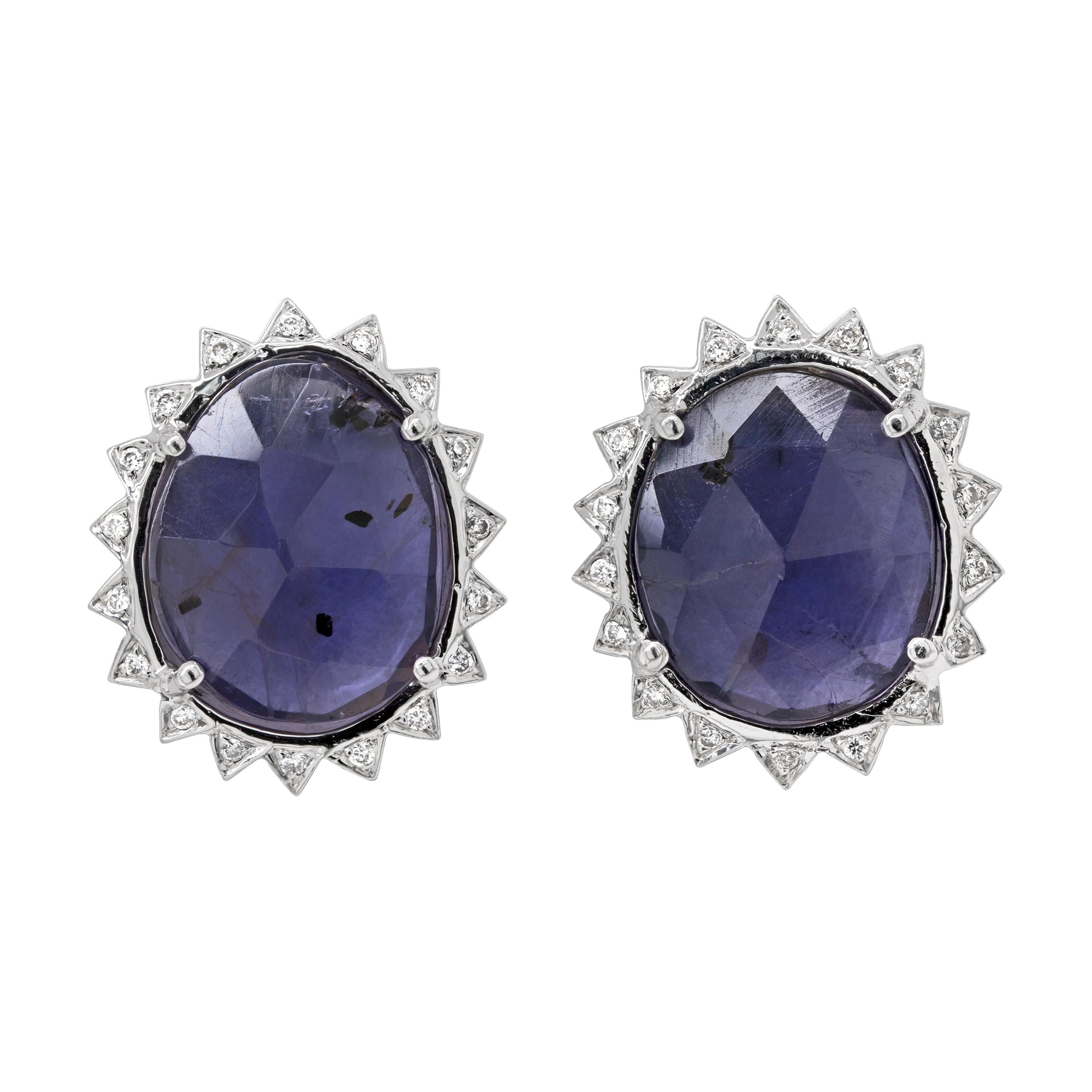 Purple Iolite and Diamond 18 Carat White Gold Stud Earrings